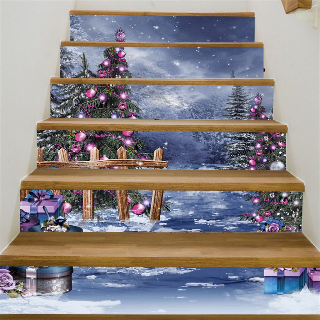 40#  jul 3d simulering trappemærkat vandtæt vægmærkat diy hjemindretning julemanden trappemærkater gulv trappestok