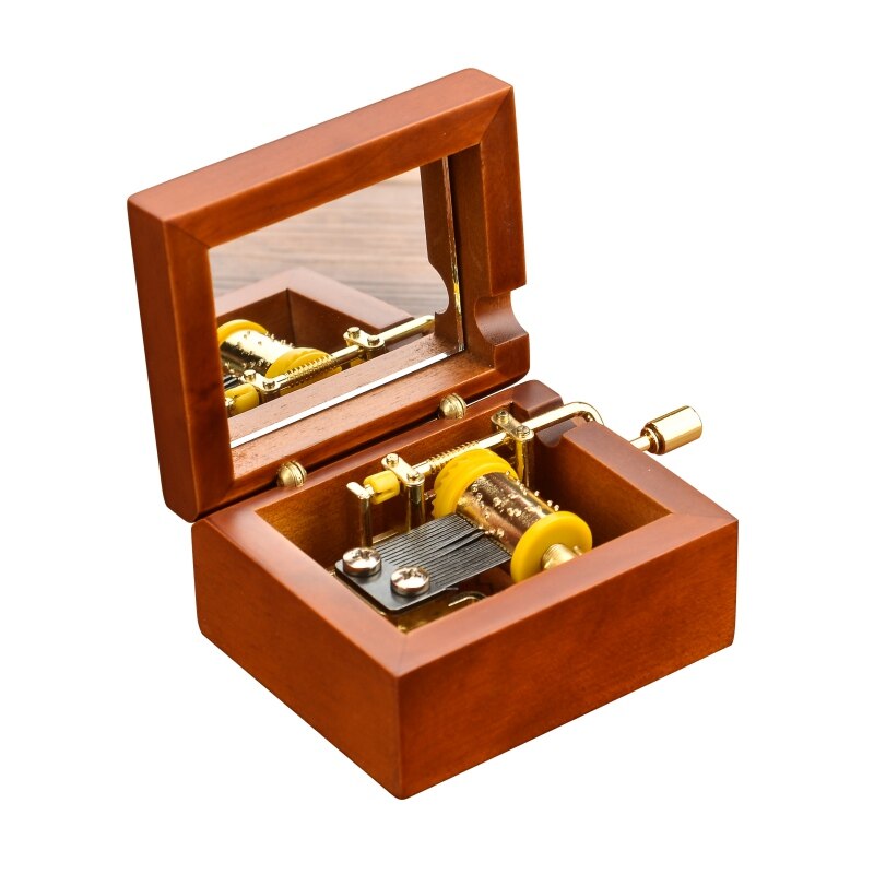 Boîte à musique musicale de bijoux en bois de luxe boîte en métal de 18 notes avec le mouvement de secousse de main de miroir: Default Title