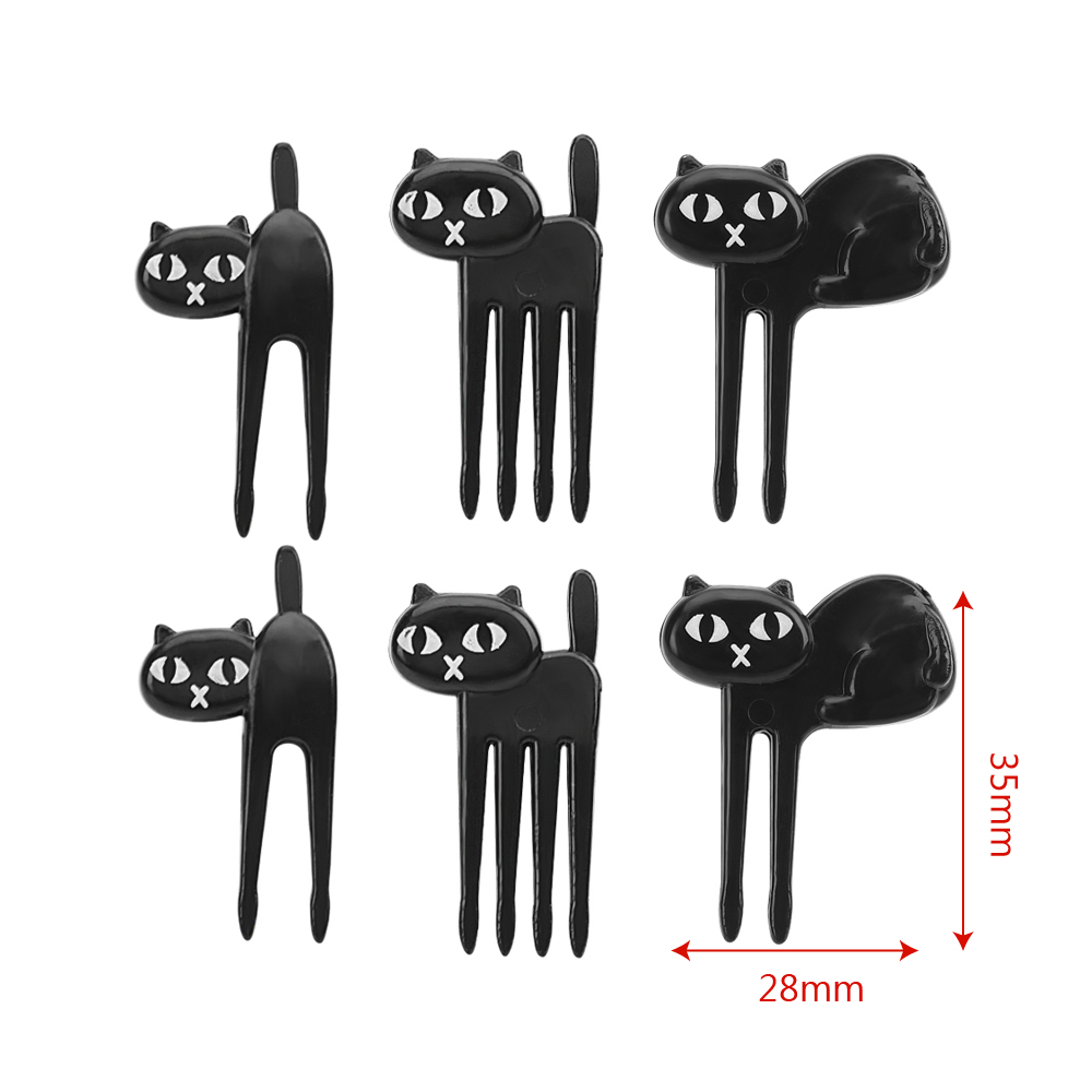 6 stk / pakke mini tegneserie sort kat frugtgaffel bento frokoster tandstikker til børn snack kage dessert mad gaffel festindretning