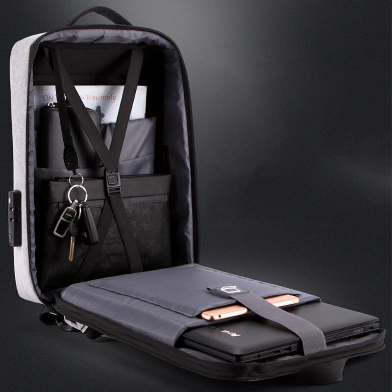 Men's reflective stripe multifunctional anti-theft backpack 15,6 inch laptop notebook usb travel bag backpack school bag for males
