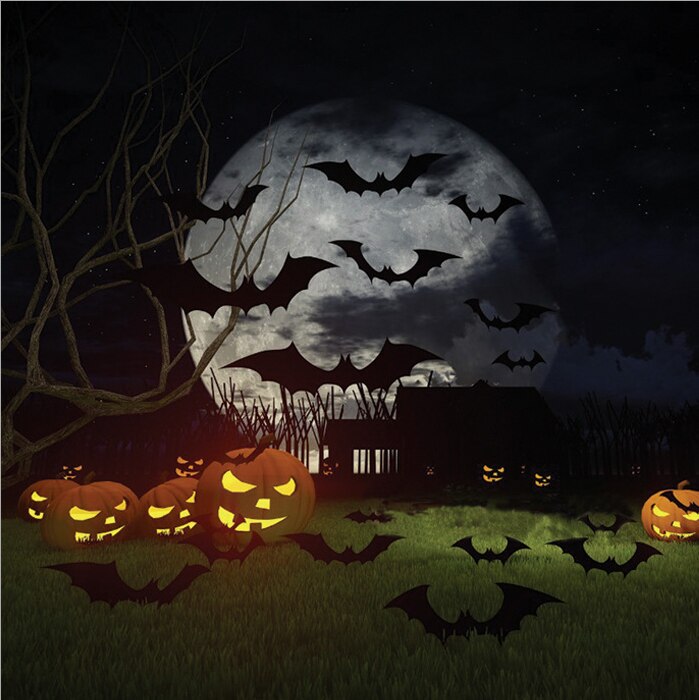 Halloween dekorasjon 3d svart pvc flaggermus halloween fest diy dekor veggklistremerke bar rom halloween fest skummel dekor rekvisitter