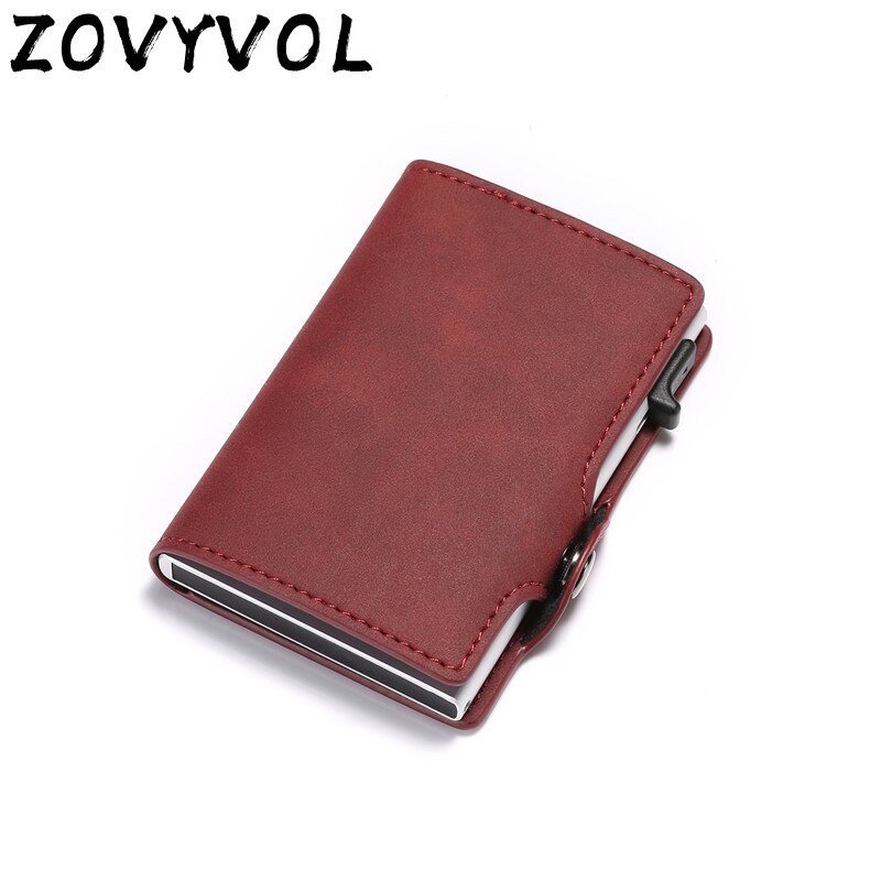 Zovyvolslim Portemonnee Portemonnee Rfid Blocking Vintage Automatische Lederen Credit Card Holder Metal Aluminium Zaken Id Kaarthouder