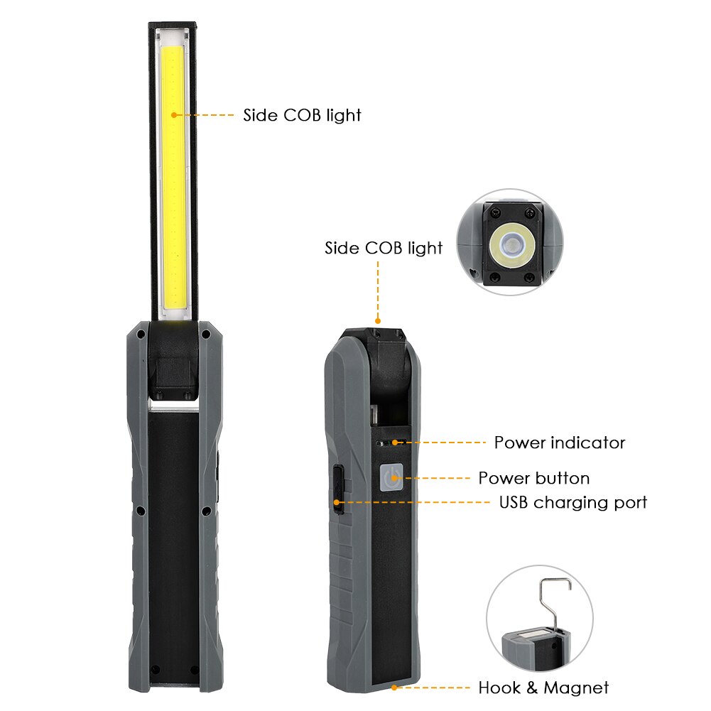 Led Work Light Portable COB Worklight Lamps Work Lamps Werklamp Flashlight Working Light Searchlight USB Rechargeable 3W LED