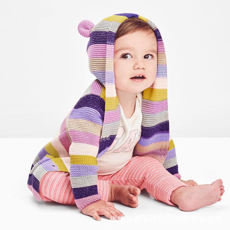 Pull à capuche à rayures colorées pour bébé garçon et fille, 3M-2T, joli Cardigan en tricot, vêtements d'automne et d'hiver