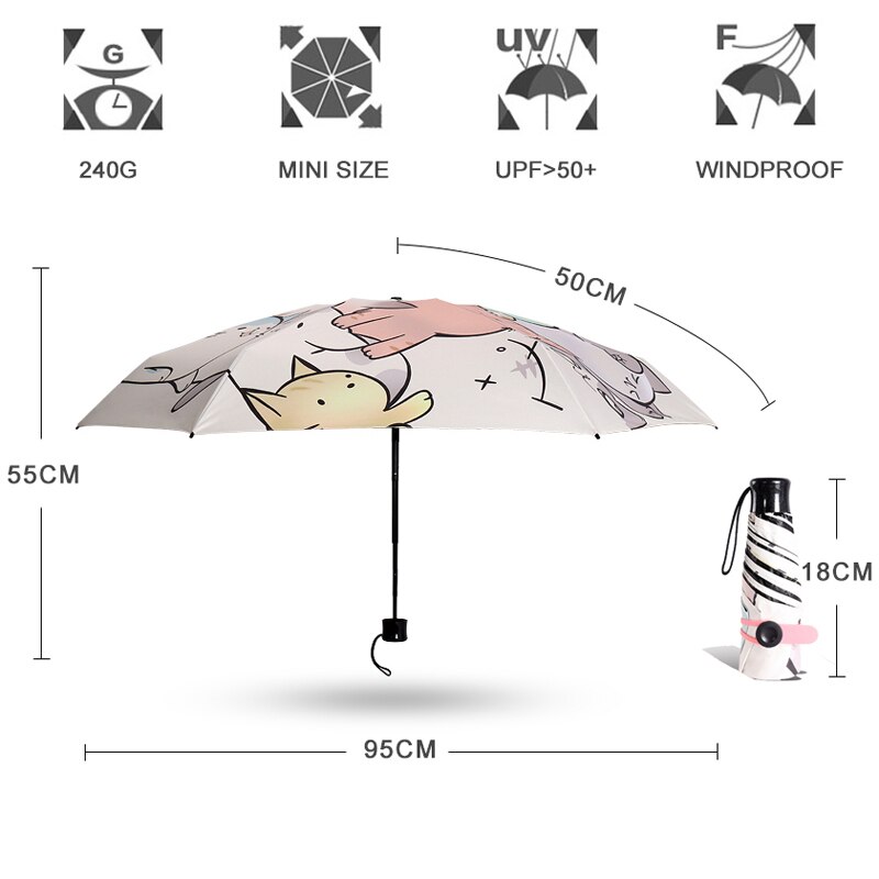 Mini-zonneparaplu regen vrouwen kat zwarte coating zonnebrandcrème merk pocket 5 opvouwbare paraplu's kinderen guarda chuva paraguas