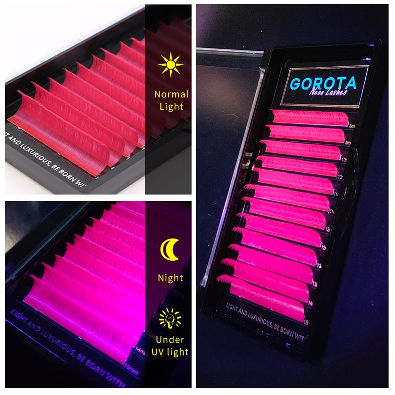 Auto Fanning Uv Neon Wimper Extension Fluorescerend Groen Geel Oranje Gekleurde Fan Wimpers Voor Nachtclub Party Glow In Dark: C / rose-red