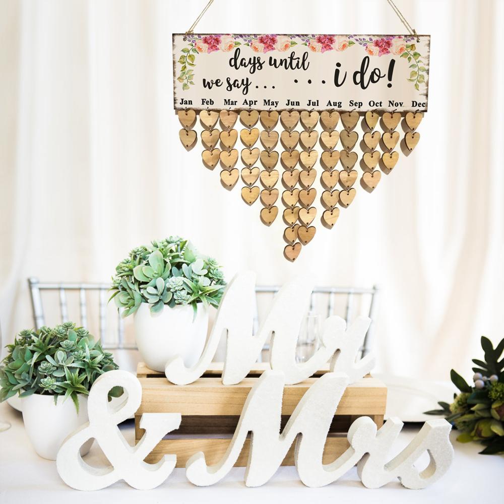 Wedding Bridal Shower Reminder Calendar Board DIY Wall Hanging Sign Crafts Wooden Board Plaque Home Party Decoration Craft