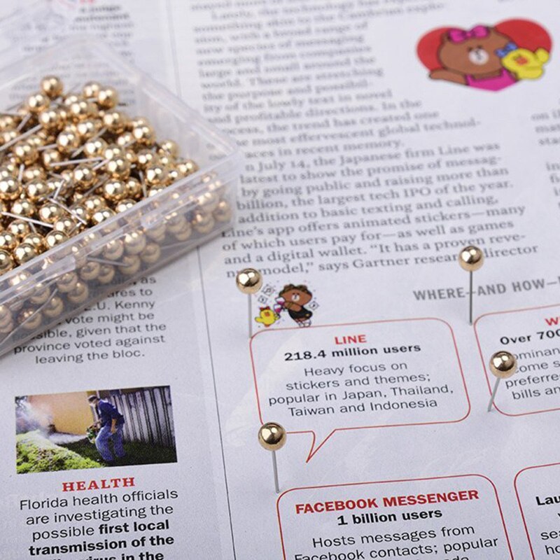 Map Tacks Push Pins, with 1/ 5 Inch Round Plastic Head and Steel Point, 400 PCS (Gold)