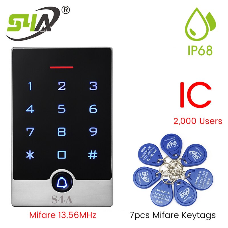 IP68 Waterdichte Standalone Rfid Toetsenbord 125Khz Toegangscontrole Rfid Reader 2000 Gebruiker Touch Screen Keyless Deur Opener: T15W IC keyfobs