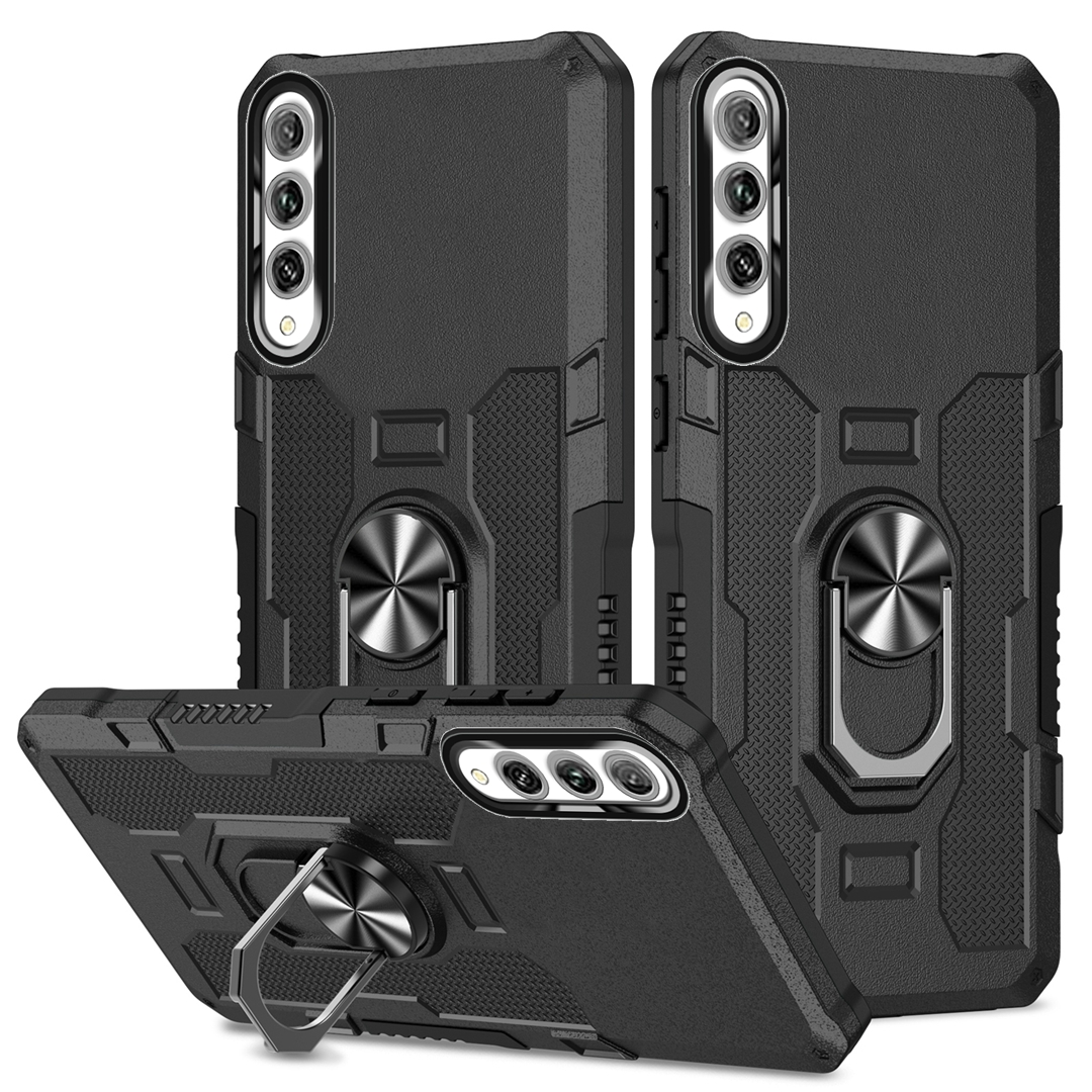 Para Huawei Y9s funda a prueba de golpes armadura soporte para dedo cubierta de anillo de Metal magnético para Huawei Y9S Y9 S fundas de parachoques de silicona: Negro