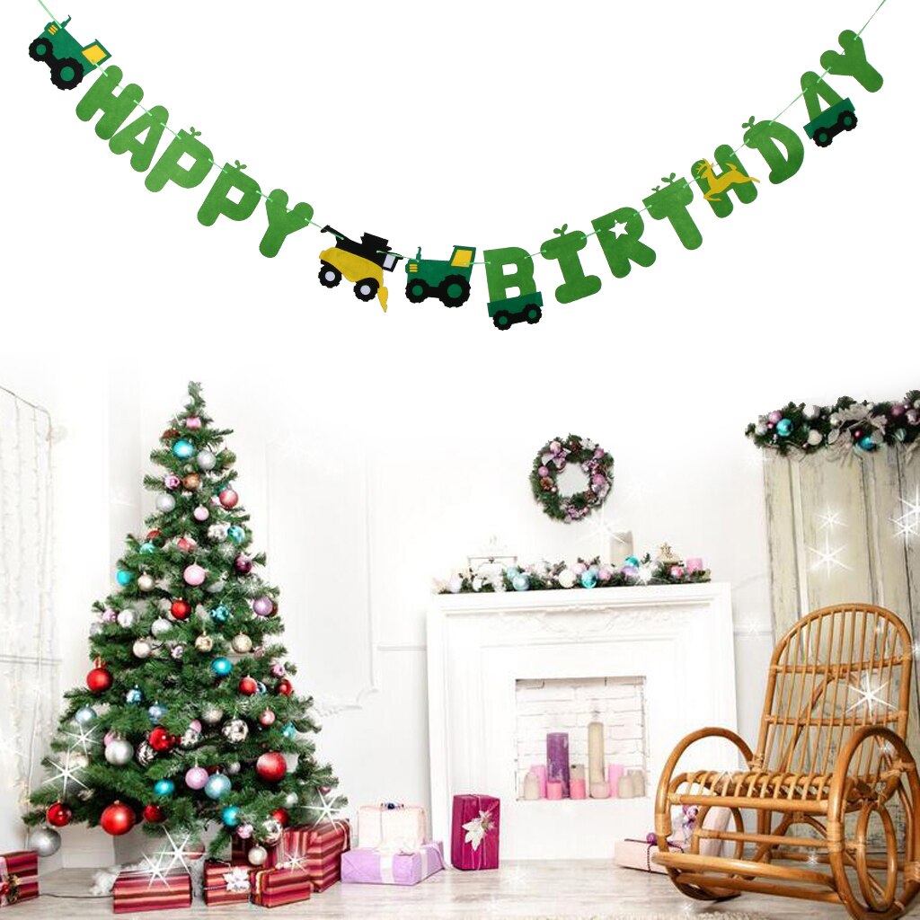 Happy Birthday Letters Tractor Car Felt Banner Garland Sign Hanging Decor