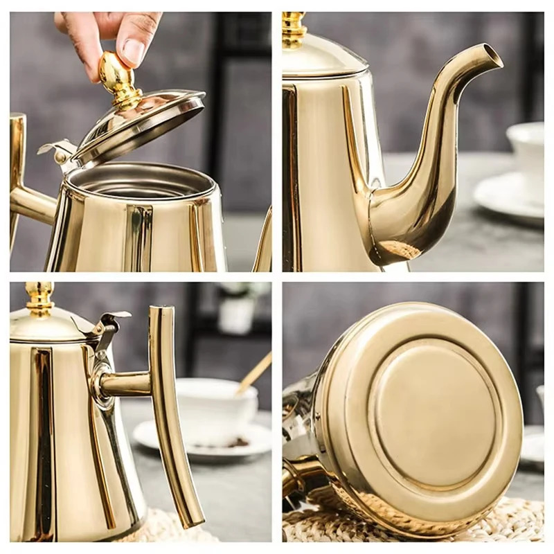 1.0L/1.5L/2.0L Thickened Stainless Steel Teapot Hotel Restaurant Household Induction Cooking Flower Tea Pot