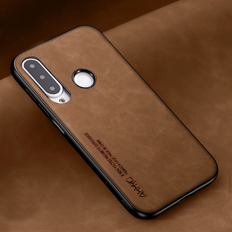 Funda de cuero suave a la para Huawei P30 Lite Nova 4 enjoy Max funda de silicona PU para Huawei Honor 8X 20 Max Lite Note 10: Lona / Castaño