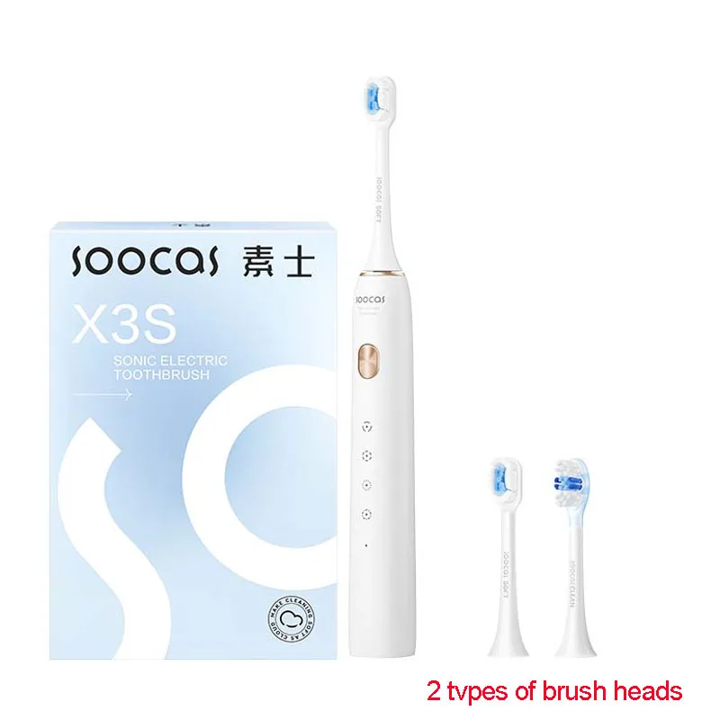SOOCAS X3S Elektrische Schallzahnbürste, IPX8, wasserdicht, 180 Tage Akkulaufzeit, Ultraschall-Zahnbürste, ultraweiche Borstendüsen: Weiß