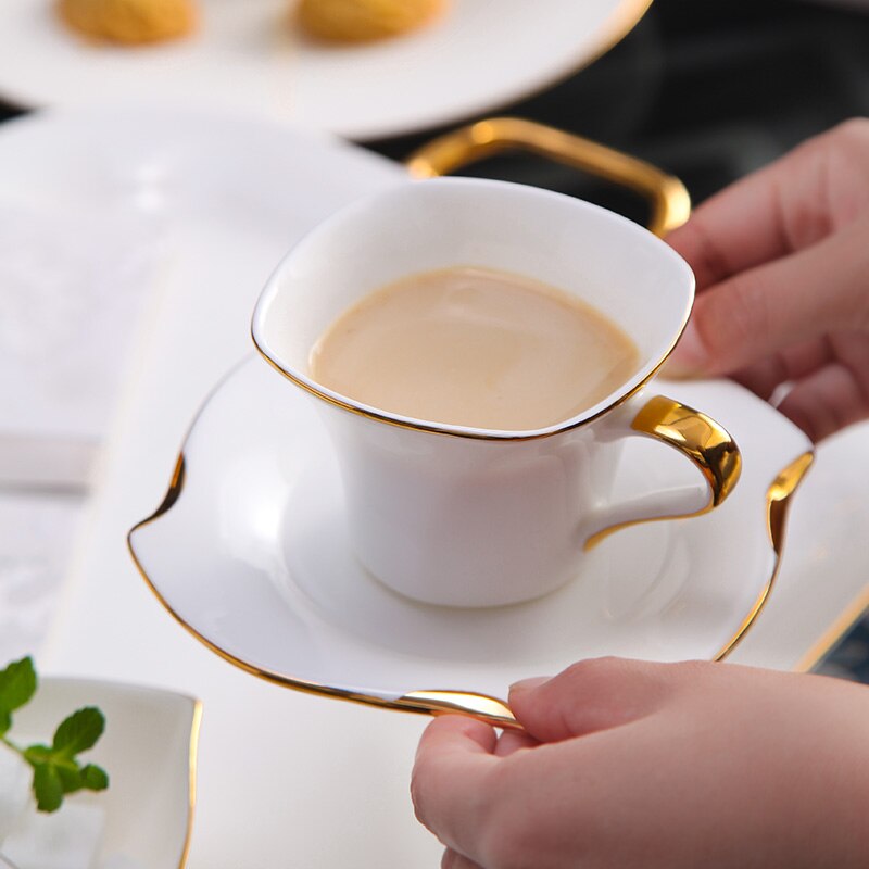 Royal glasur keramik guld eftermiddag sort te kopper underkopper ske kaffekop porcelæn taza cafe drikkevaresæt  ee50bd: Default Title