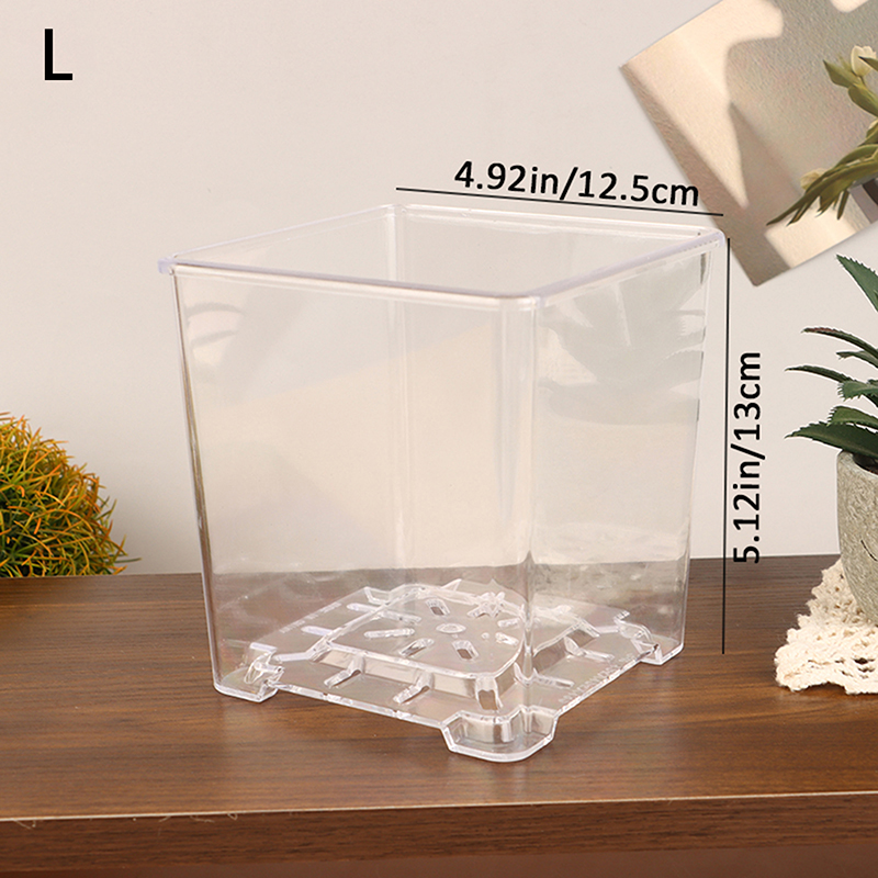 Vasi da fiori in acrilico trasparente quadrato di 3 dimensioni, vaso da fiori bonsai traspirante, decorazione da tavolo per giardino, cortile, soggiorno, balcone: Rosso