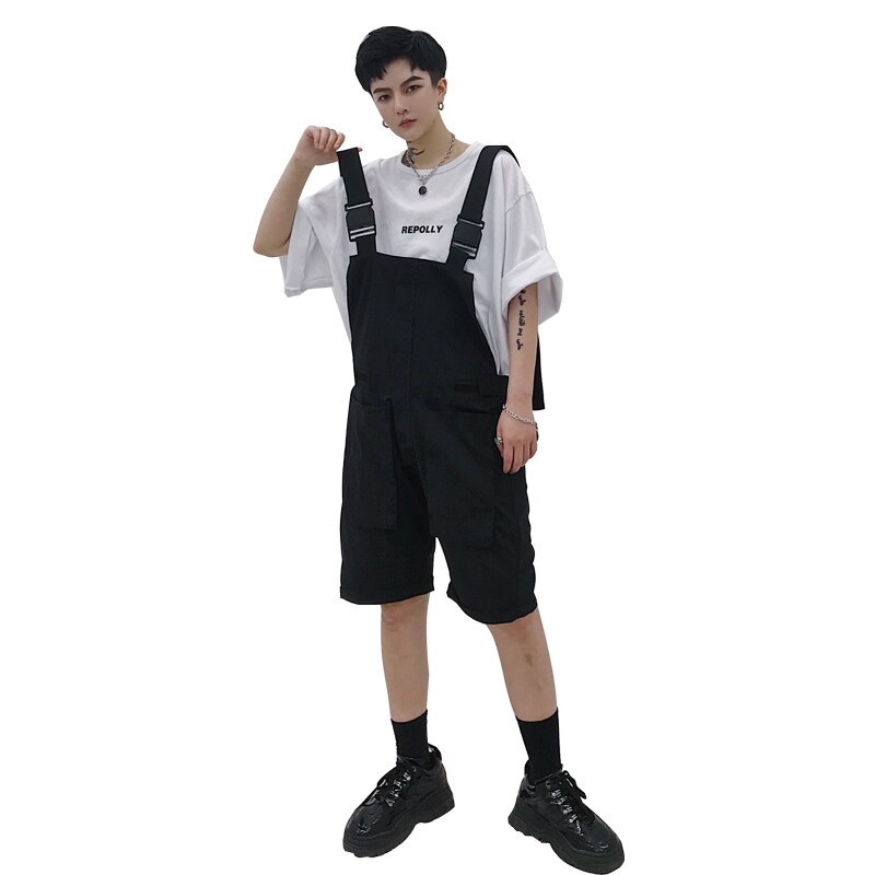 Mænd sommer tynd løs afslappet sorte korte smækbukser overalls mænd streetwear hip hop harem bukse jumpsuits