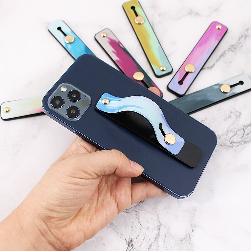 Soporte para teléfono con anillo para dedo, banda para la muñeca de Color liso caramelo, agarre para dedo, soporte para teléfono móvil Universal
