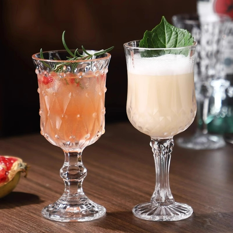 French Style Embossed Champagne Glass Cup Cocktail Glasses Cups Goblet Wine Glass Diamond Liqueur Glasses Drinkware