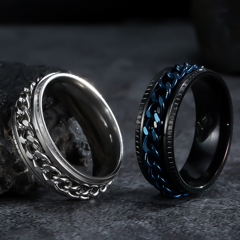 I metal spinner fidget fede ringe til mænd rustfrit stål roterbar kæde angst lindring spinning ring anillo antiestres