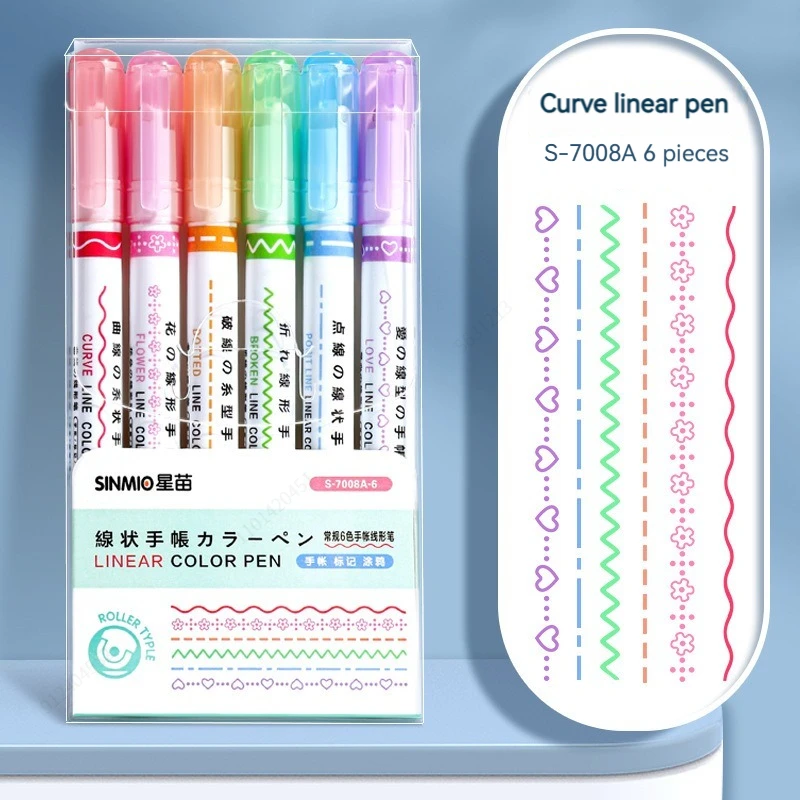 6 stks/set Bloem Lijn Vorm Markeerstift Roller Tip Curve Liner Marker Kawaii Koreaanse Briefpapier School Kantoorbenodigdheden: Rood