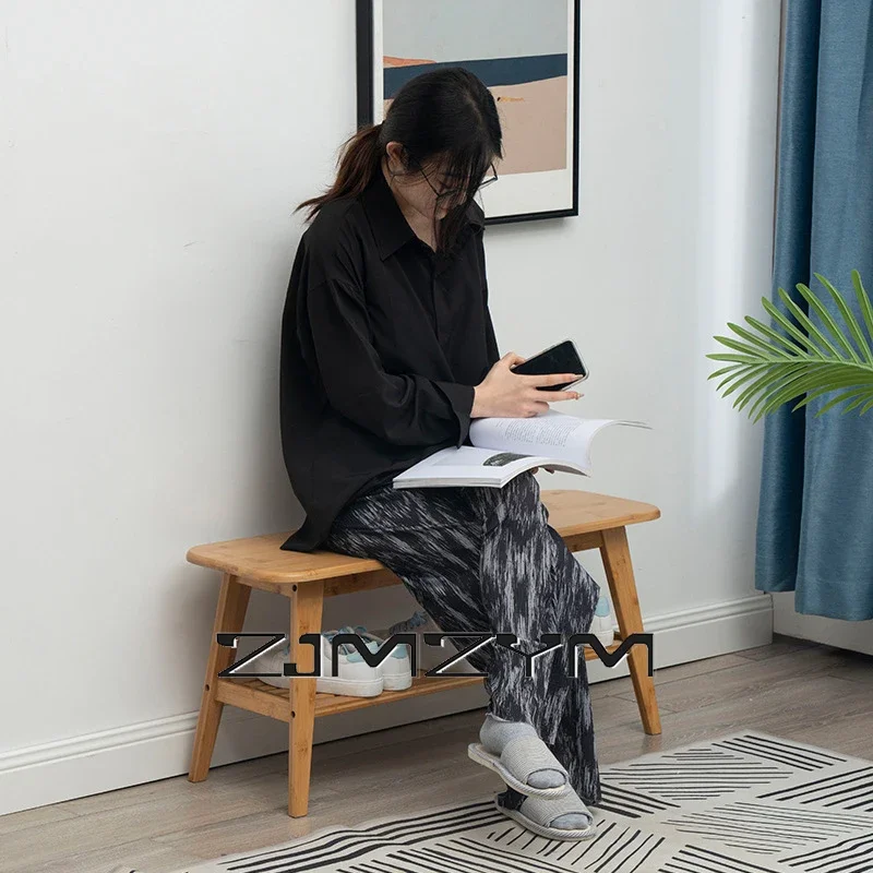 Tabouret de chaussure de porte de maison en bois, tabouret long nordique, chaussure de porte intégrée, meuble de salon T1
