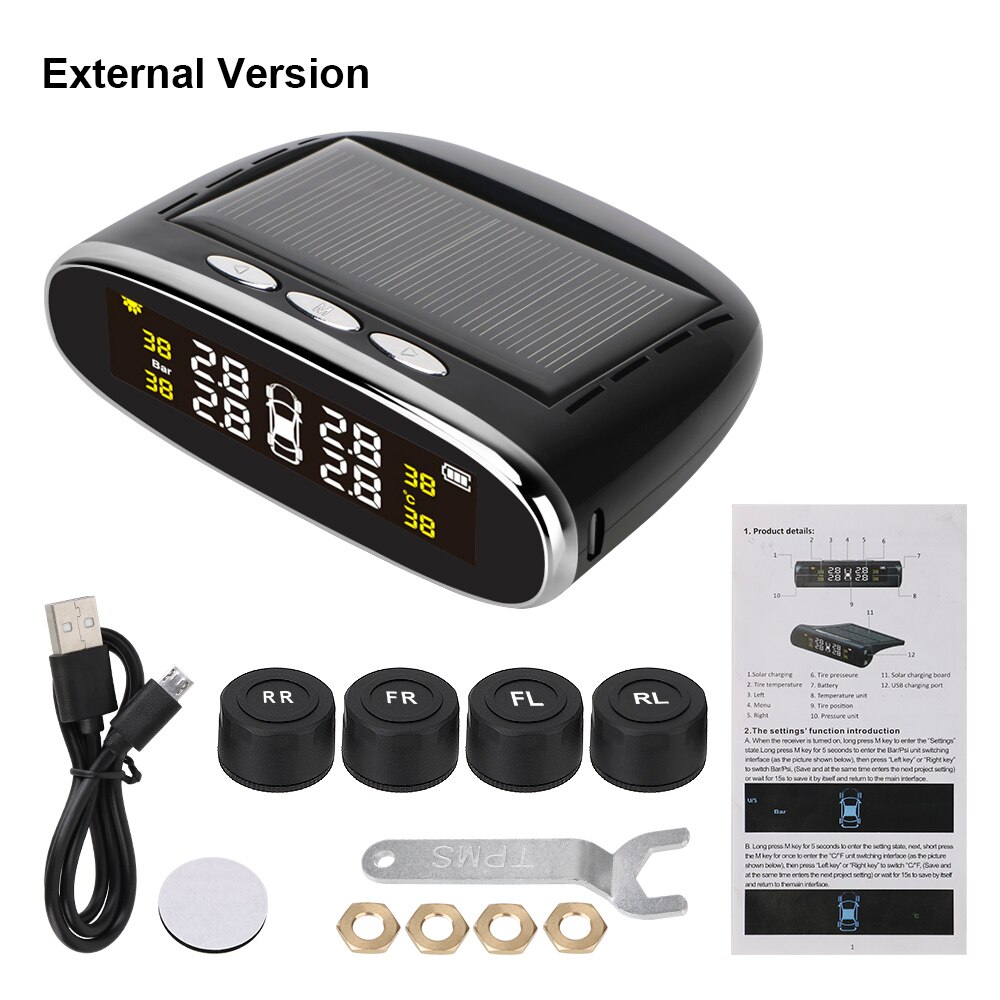Wireless Solar TPMS Car Tire Pressure Monitoring System Auto Tyre Diagnostic Alert Kit Sensitive Sensors Digital Accessories: External Sensor