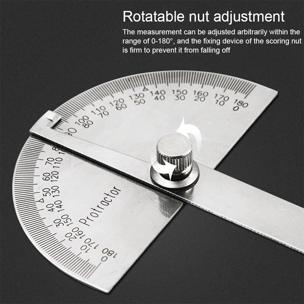 Roestvrij Staal Ronde Kop 180 Graden Gradenboog Hoekzoeker Rotary Meten Ruler Machinist Tool 10Cm Liniaal