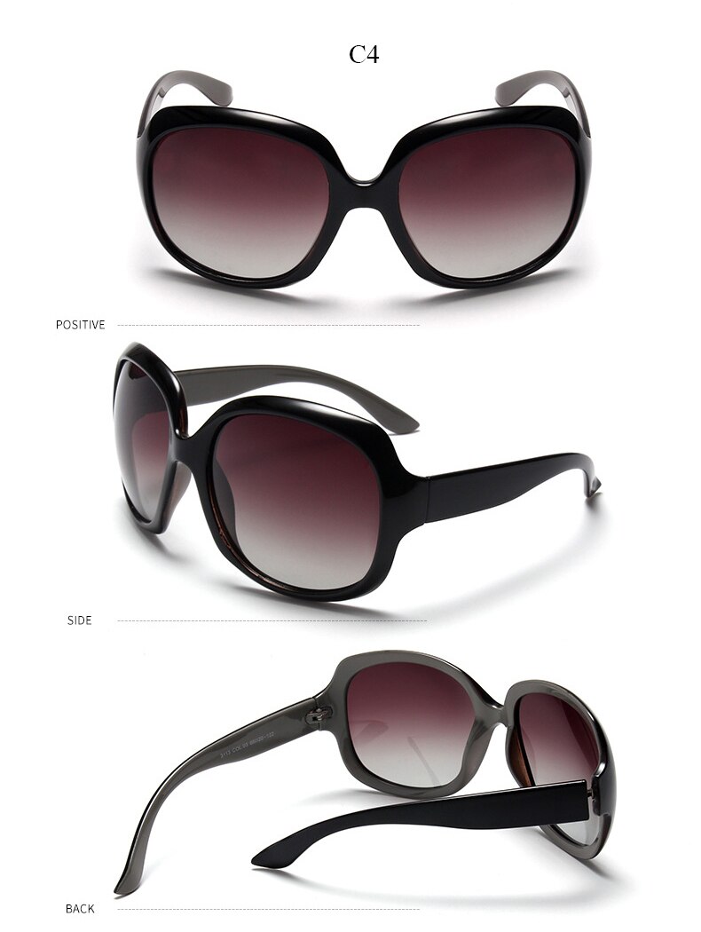 Jsooyan overdimensionerede polariserede solbriller kvinder luksusmærke designere ovale solbriller vintage sorte nuancer  uv400 zonnebril damesko: C4
