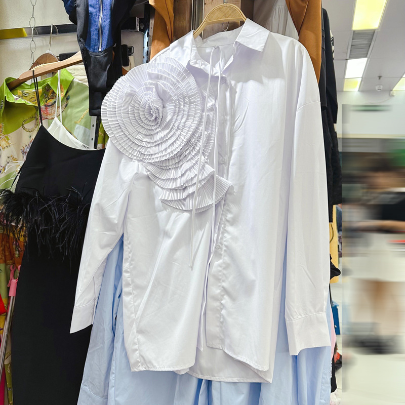 Bluse für Frauen 2025, Temperament, 3D-Blumenhemden, übergroße Spitzen, Langarm, Camisas De Mujer, modische weiße Freizeitblusen: S / Beige