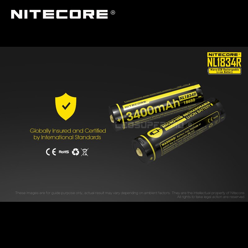 Nitecore NL1834R 3400mAh Micro-USB 18650 Li-ion Rechargeable Battery with Charging Port