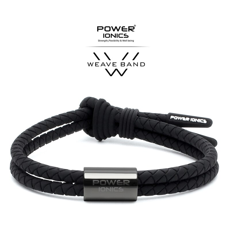 Power Ionics WEAVE BAND Unisex Waterproof Ions and Germanium Sports Bracelet Free Lettering: Black-GunGray Ring