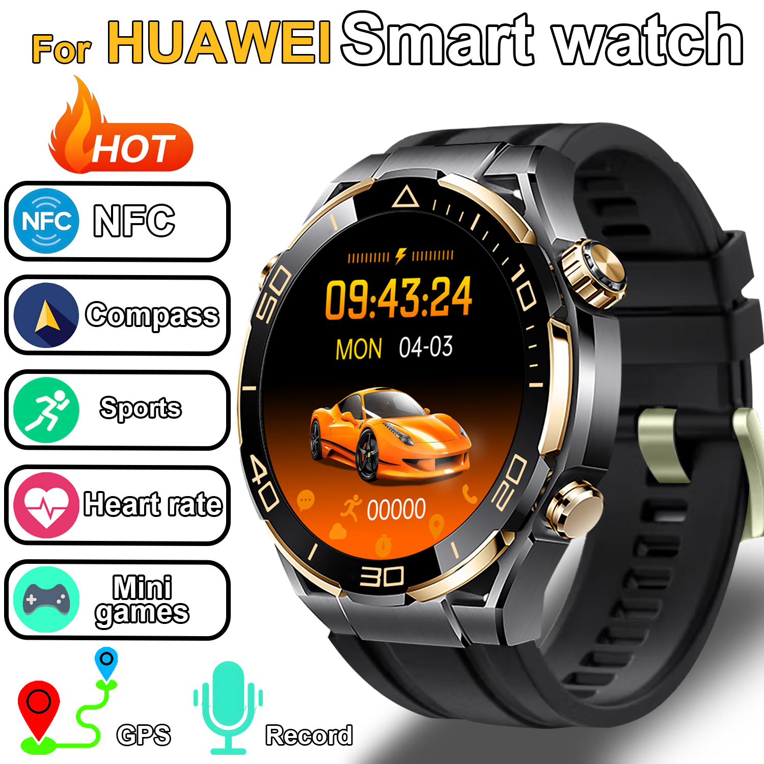 Nowy inteligentny zegarek sportowy dla mężczyzn 420mAh Kompas GPS NFC BT Monitorowanie tętna Smartwatch dla Huawei 2025 sprytny zegarek: biały