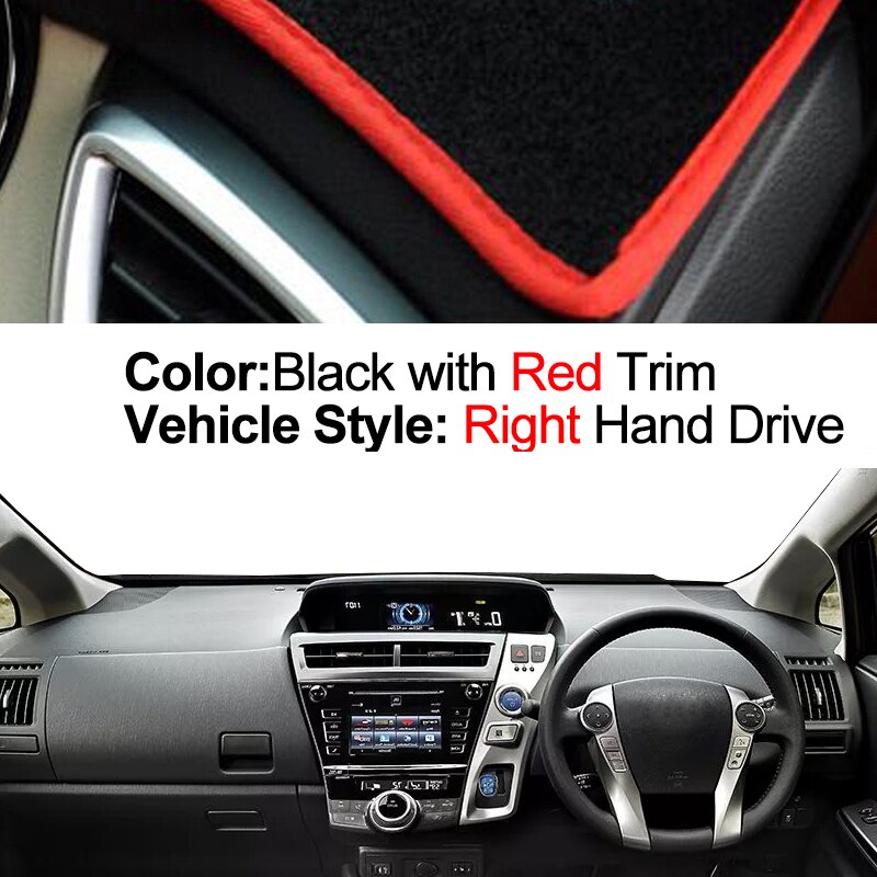 Car Dashboard Cover For Toyota Prius V ZVW40 For Mebius - Center Console Protector Carpet Dashmat: Red RHD