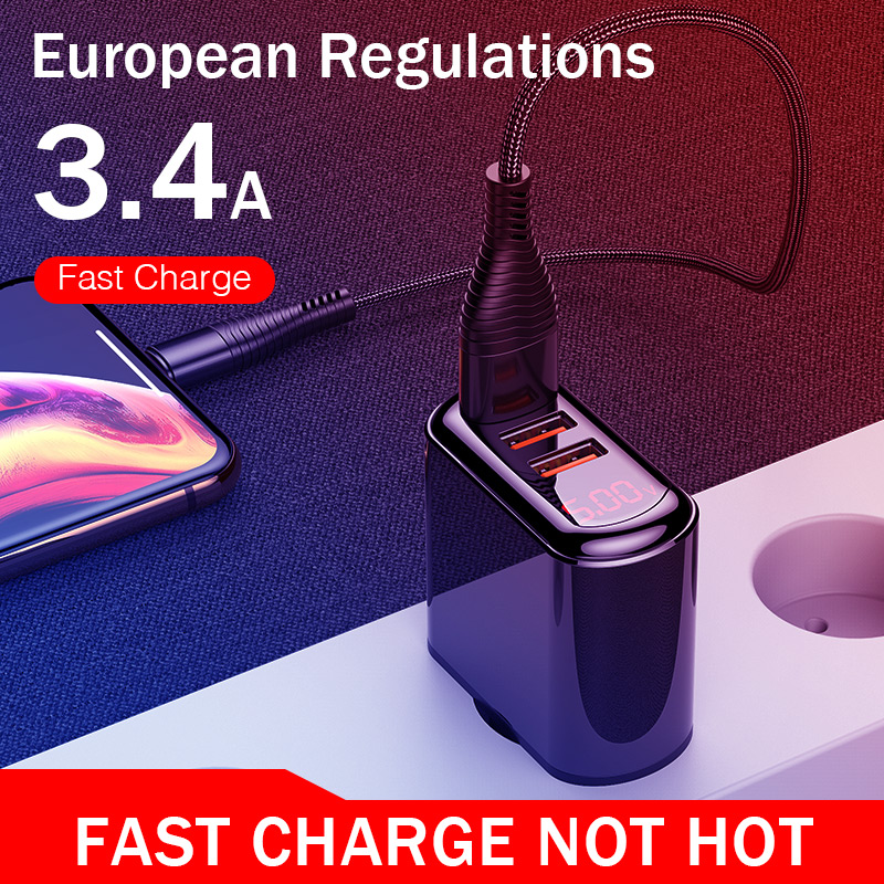 18W Usb Charger 3.4A Led Display Wall Charger Usb Snel Opladen Voor Iphone Samsung S10 Plus Xiaomi Huawei Mobiele telefoon