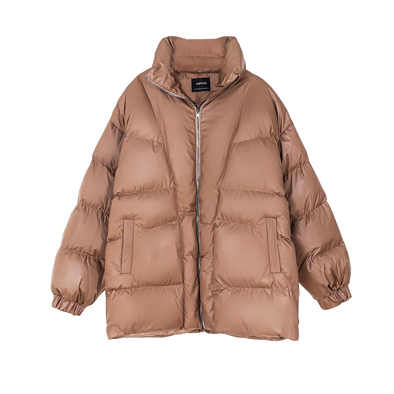 Toppies-abrigo de invierno de gran tamaño para mujer, chaqueta acolchada, ropa cálida más gruesa, prendas de vestir holgadas: light coffee