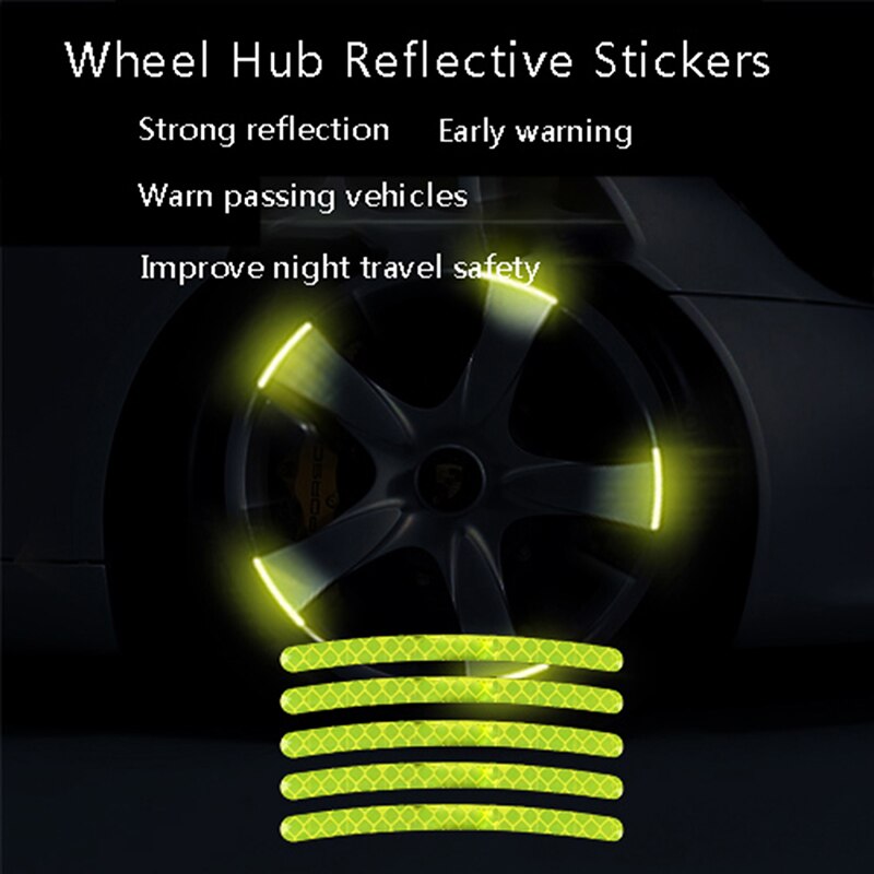 24 Pcs Wielnaaf Reflecterende Stickers Anti Scratch Auto Body Decoratieve Velg Tape Strips Waarschuwing Passerende Voor Auto Auto Decor
