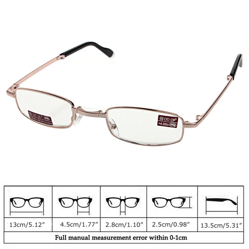 Mini Faltbare Lesebrille Metall Vollformat Fall Brillen Mit Fall + 1,0 + 1,5 + 2,0 + 2,5 + 3,0 + 3,5 + 4,0