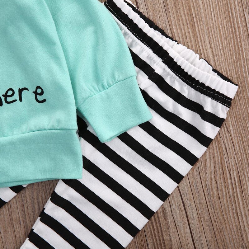 Forår baby dreng pige tøj sæt hætte tøj sæt spædbørn babyer hættetrøje it' s 5 am somewhere toppe+stribe bukser outfits