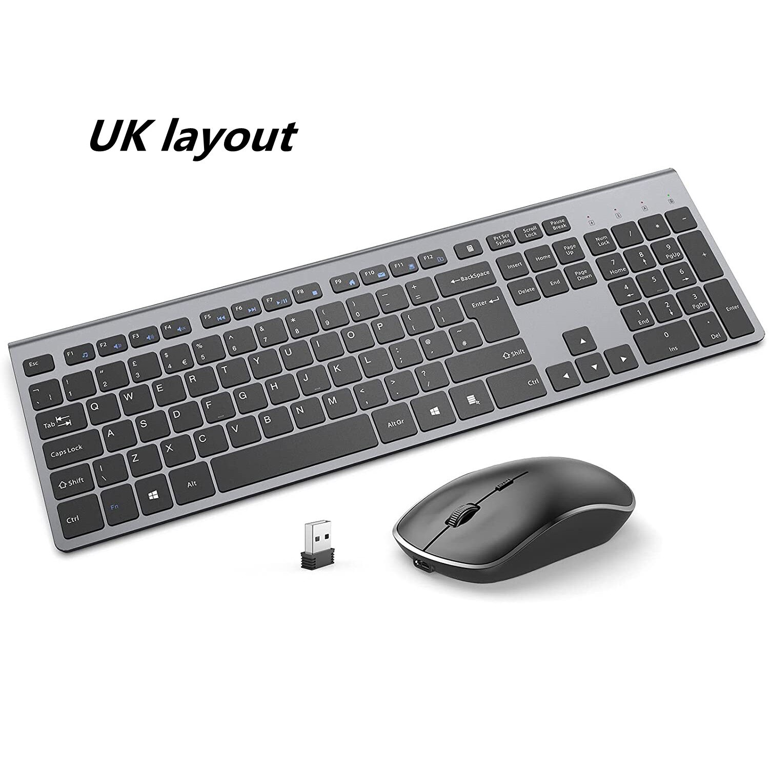 Bezprzewodowa klawiatura i mysz połączenie, 2.4 Gigahertz stabilne połączenie akumulator, UK/francja/niemcy/hiszpania/US układ: UK-Black