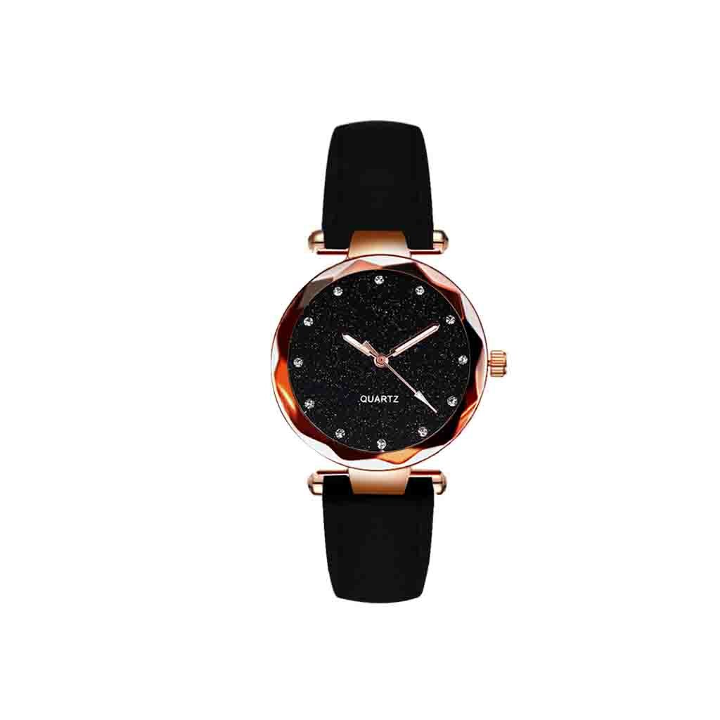 Mode Vrouwen Horloge Quartz Horloge Gesp Sterrenhemel Romeinse Horloge Voor Vrouwen Dames Armband Orologio Donna: Black 