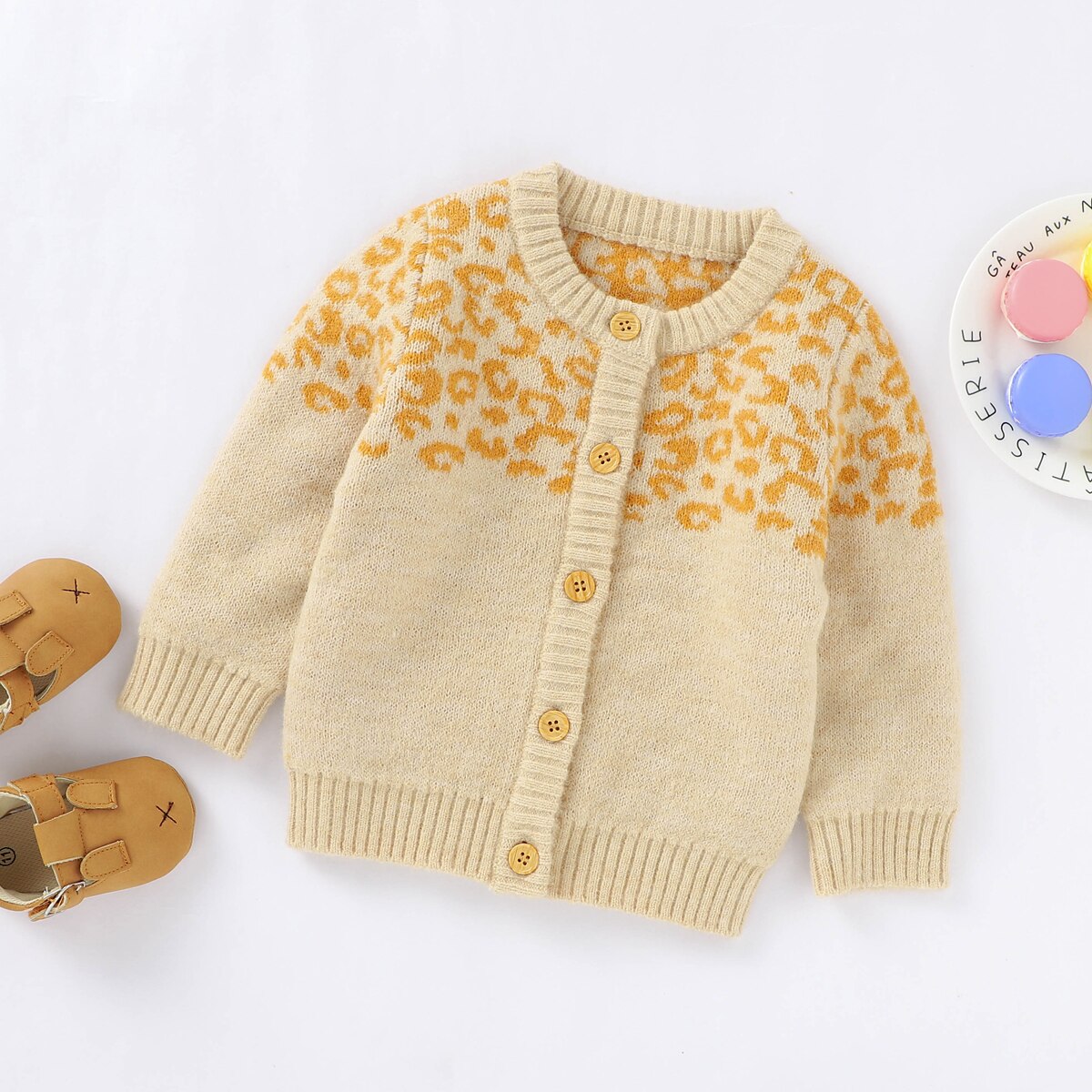 Infant Baby Boys Cothes Leopard Print Sweater Coat Winter Fall Long Sleeve O-neck ButtonKnitted Cardigan Baby Girls Tops 3-24M