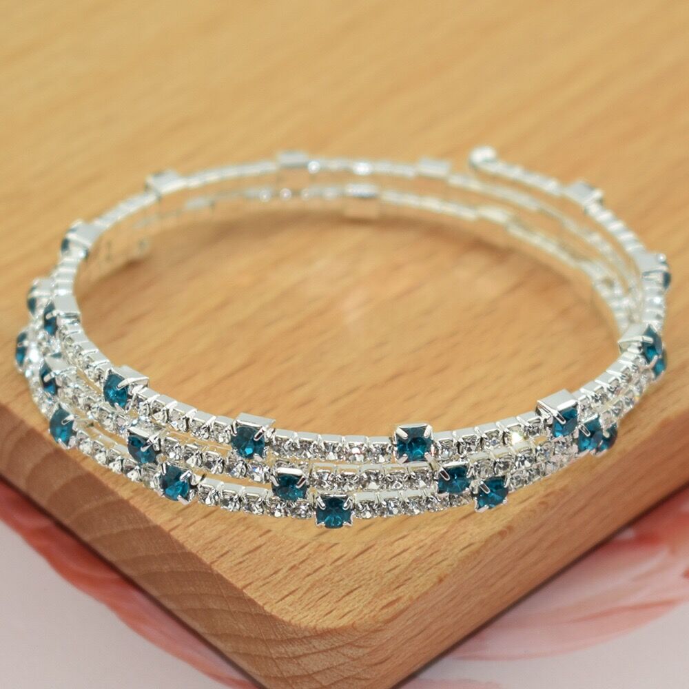 6-color Crystal Bracelet Blue, Red, White Three-row Stretch Bracelet Bride Wedding Rhinestone Bracelet Party Jewelry