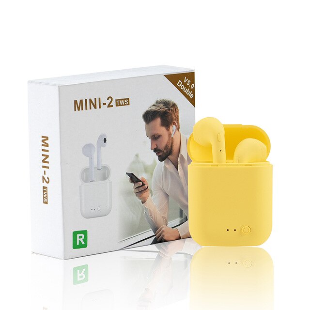 TWS Mini-2 Wireless Headphones Bluetooth 5.0 Earphone Gaming Headset Sport Earbuds Handsfree For Android iOS Xiaomi Smartphones: Yellow with Box