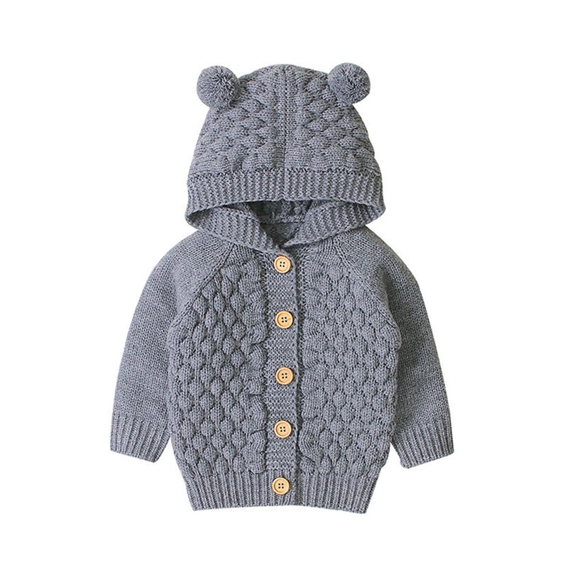Pasgeborenen Hooded Trui Baby Jongens Meisjes Gebreide Pom Bal Winter Jassen Warme Jassen Gebreide Uitloper Lange Mouwen Kleding 3- 24M A20