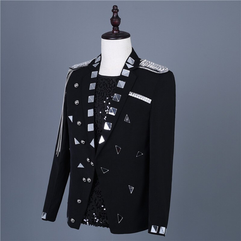 Veste de costume et Blazer de luxe pour homme, brillante, décontractée, noire, avec perles de cristal, en Stock,