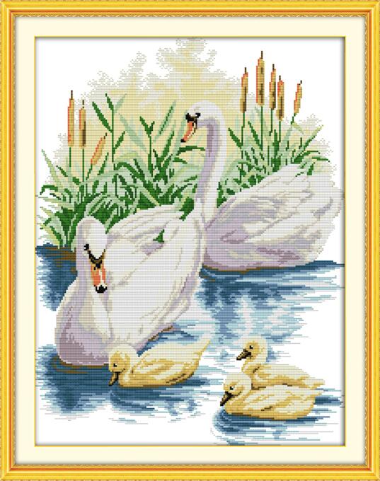 Schilderijen van de witte zwanenserie, kruissteek, bedrukt canvas, doe-het-zelf, handgemaakte borduursets voor handwerk, katoenen draad, knutselen: D336 / 11ct bedrukte stoffen