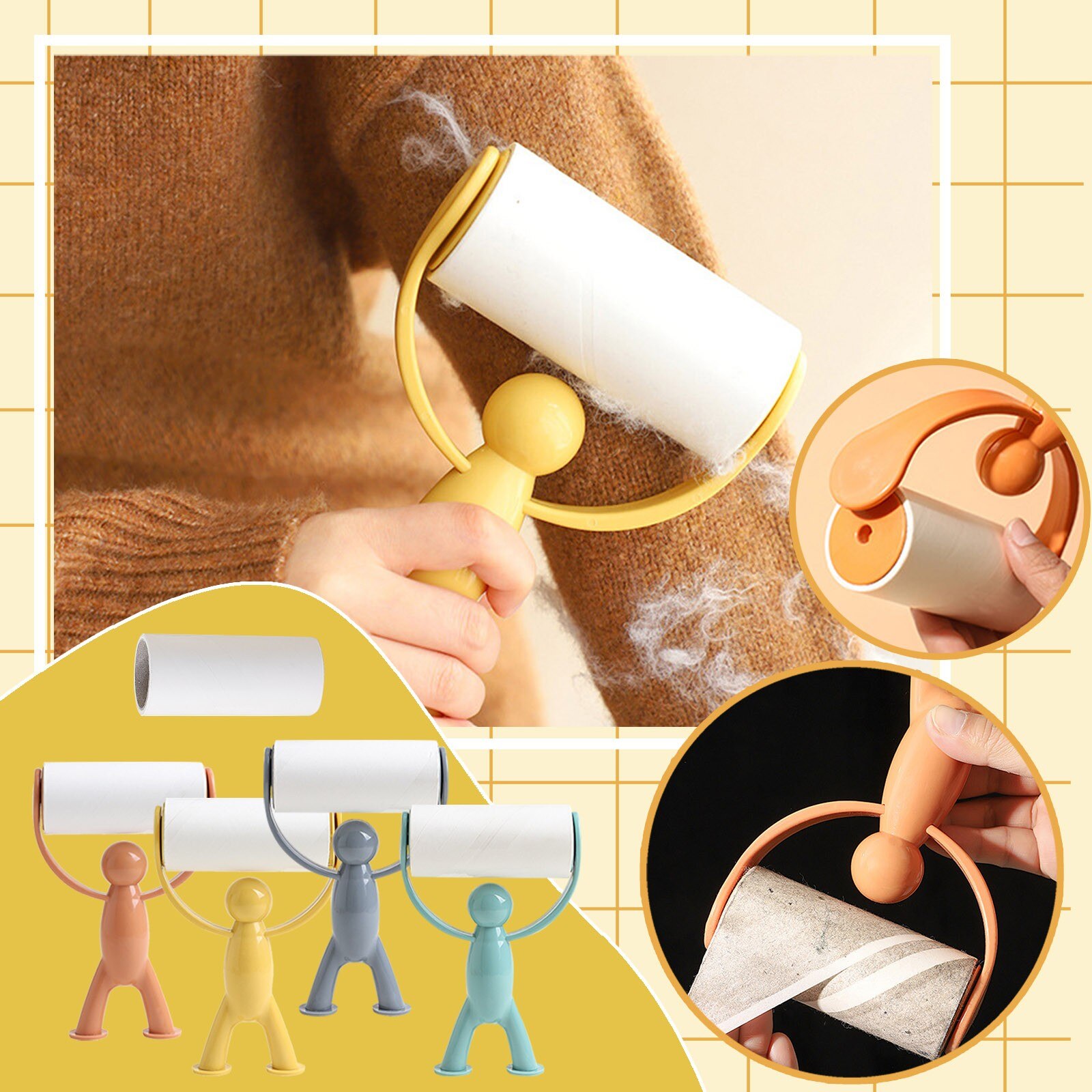 Lint Rollers Humanoid Standing Hair Sticking Device Sticking Device Tearable Roller Rolling Brush Sticky Roller Hair Remover