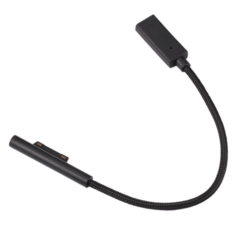 0.2m fêmea USB-C cabo de carregamento para a superfície pro 6/5/4/3 portátil de superfície 1/2, 45w 15v pd náilon trançado cabo de carregamento