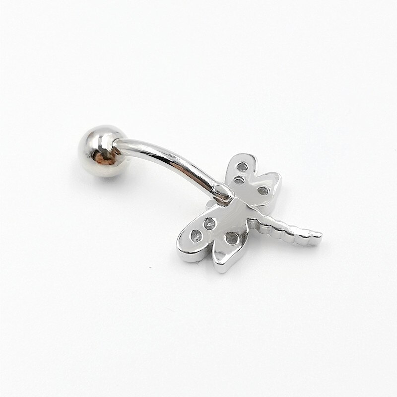 925 Sterling Zilver Zirkoon Dragonfly Insect Body Piercing Sieraden Belly Button Rings Mannen Vrouwen Navel Dance 1.5 Mm Dikke